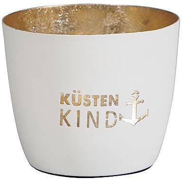 Seaside No.64 - Maritime Windlichter Baltic aus Metall mit ausgestanzten Motiven - Verschiedene Farbkombinationen für Teelichter & Stumpenkerzen in Haus und Garten (Küstenkind - weiß, Gold)