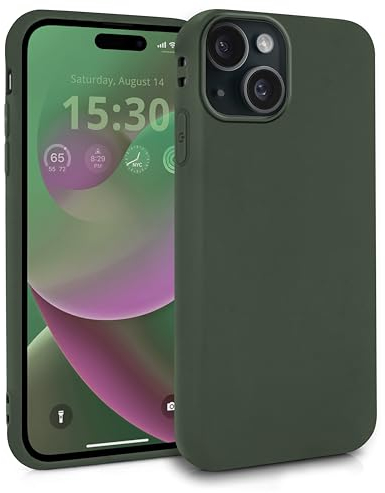 MyGadget Hülle kompatibel mit iPhone 15 - robuste Silikon Schutzhülle TPU Case Slim Silikonhülle Back Cover Ultra Kratzfest Handyhülle matt Olivgrün