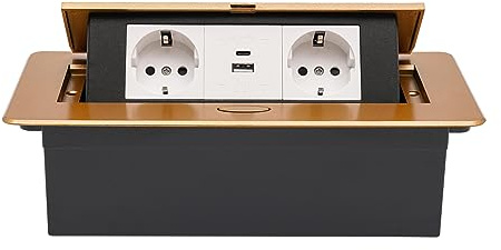 Versenkbare Einbau Steckdose Schreibtisch Steckdose Versenkbare Einbausteckdose 250V USB Type C Schnelllade Pop Up Tischsteckdose Platzsparende für Arbeitsplatte Büro (Gold)