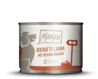 MjAMjAM - Premium Nassfutter für Hunde - herzhaftes Lamm an gekochtem Reis mit frischen Tomaten, 1er Pack (1 x 200 g), naturbelassen mit extra viel Fleisch