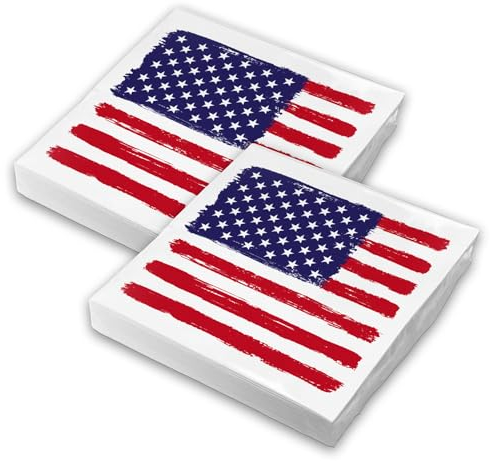 itenga Servietten USA 30 x 30cm 3-lagig 40 Stück Motivserviette Flagge USA - Vereinigte Staaten Amerika passend für amerikanische Tischdeko für Mottopartys Burger usw