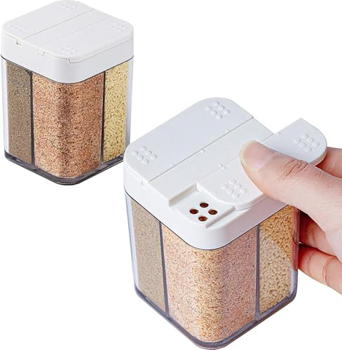4 in 1 Sale Pepe Shaker in plastica, 4 griglie Flip Dispenser spezie vuoto, 2 Pack Grid condimento Box Kit di spezie da viaggio per i viaggi casa cucina cucina barbecue (trasparente)