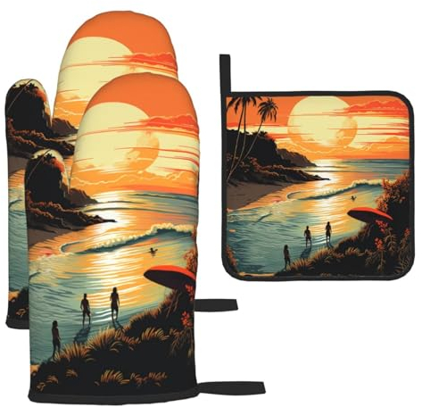 Original-Poster für Endless Summer, bedruckte Ofenhandschuhe und Topflappen, hitzebeständig, rutschfest, Ofenhandschuhe, Küchenhandschuhe, 3 Stück, für Küche, Kochen, Backen, Grillen