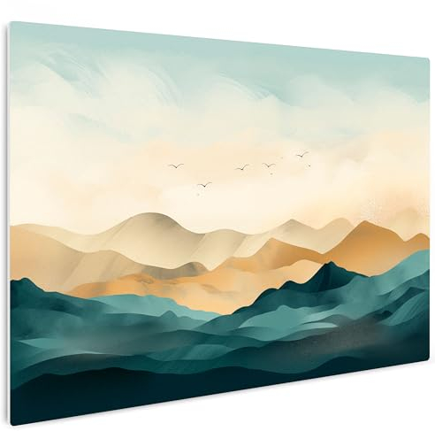 HEALANCY Bilder Abstrakt - KOMPLETT AUFHÄNGFERTIG - Wandbilder Wohnzimmer - Deko Modern - Schlafzimmer - Kunstdruck Wanddeko Küche - Landschaft Sonne Berge Vögel