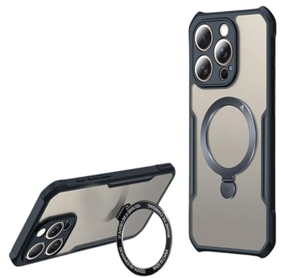 TYPEDX for iPhone 15 Pro Case, Full body Shockproof, Aluminum Alloy Hard Back Cover, 360 Ring Holder, SGS Air Cushion Technology, Slim Clear Kickstand Compatible with MagSafe Magnetic Charging
