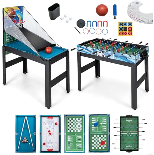 GYMAX 14 in 1 Multi Game Table, Combo Games Table with Foosball, Hockey, Billiard, Basketball, Ping Pong, Bowling, Shuffleboard, Chess, Checkers & Backgammon, Combination Games Table for Kids Adults