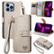 VEEMOS Zipper Wallet Case for Apple iPhone 13 Pro Max Phone Case with Purse Card Holders RFID Blocking Leather Flip Case Book Cover Wrist Strap Women - Gray
