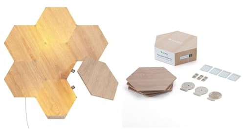 Nanoleaf Elements Hexagon Starter Kit, 7 Smarten Holzoptik LED Panels & Elements Hexagon Erweiterungspack, 3 zusätzliche LED Panels