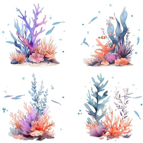GORGECRAFT 4pz Vetrofania Corallo 16x16 cm Oceano Mare Pesce Adesivo Statico per Porta Scorrevole Vetrofania Pellicola Anti-Collisione Avviso Camera Da Letto Decalcomanie per Evitare Che Si Fermano