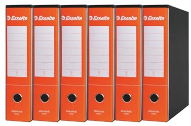 Esselte ESSENTIALS G75 Recorder mit Hülle, mit Hebelmechanik, im Protokollformat, 23 x 33 cm, Rücken 8 cm, Orange, Packung mit 6 Stück, 390775200