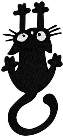 Urbanski Patch süße schwarze Katze kratzt und hält sich fest zum Aufbügeln 13,8 x 5,4 cm | Aufnäher Applikation Bügelbild