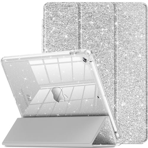 INFILAND Étui Brillant pour iPad 9e/8e/7e Génération 10,2 (2021/2020/2019) avec Dos Transparent et Support pour Stylet (argenté)