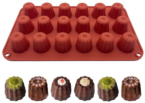 duoyif Moule à Cannelé En Silicone 18 Cavités 32x35 mm Moule à Cannelés, Moules à Gâteaux Pour Cannelés, Moule Cannelé Pour Cupcakes Pain Tartes Gâteaux Chocolat Puddings (Marron, H32mm)
