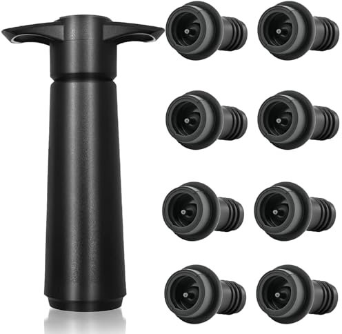 1PCS Red Wine Saver Pump with 8PCS Vacuum Stoppers, Wine Stopper, Wine Preserver, Wine Pump and Wine Vacuum Stopper, Reusable Bottle Sealer Keeps Wine Fresh for Kitchen Office Home Party (Black)