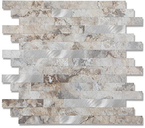 Yipscazo 5 feuilles de carreaux métalliques en pierre à coller pour dosseret de cuisine, salle de bain, buanderie, camping-car, cheminée (12'' X 12'', Perisa)