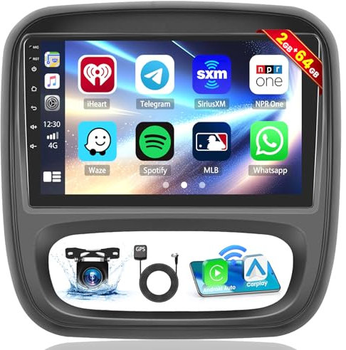 Inefala 2G+64G Autoradio Android para Opel Vivaro B 2014-2018/Renault Traffic 3 2014-2021, Radio de Coche Pantalla Táctil de 9 con Carplay Android Auto GPS WiFi Bluetooth RDS/FM Mic Cámara Trasera
