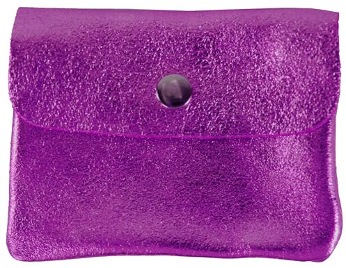 modamoda de P09 Damen Münzgeldbörse Geldbörse Portemonnaie Klein Leder Made in Italy P09, Farbe:Dunkel Magenta Metallic