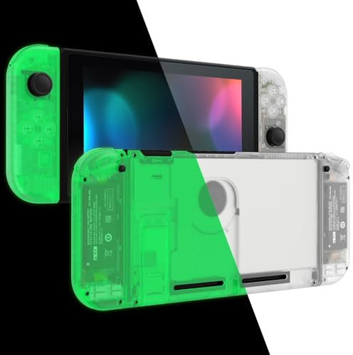 eXtremeRate Custodia Tasti Ricambio per Nintendo Switch,Cover Scocca Pulsanti Kit DIY per Joycon,Senza Controller e Console-Trasparente Illuminare