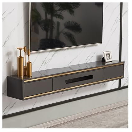 YQINQIN83B TV Stand Floating TV Stand with Storage, Modern Wall Mount TV Console for Under TV, Rubber Wood Floating Media Console for Bedroom Living Room ﻿ TV Cabinet(Dark Gray,160cm)