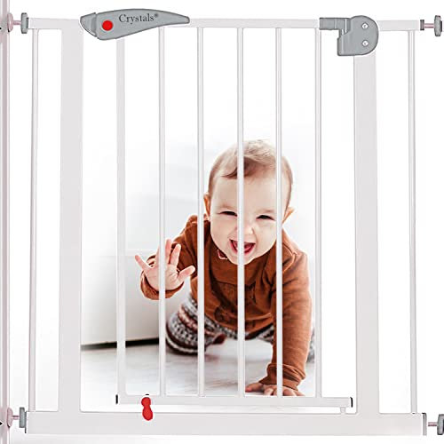 Crystals Baby & Dog Stair Gate, No Drilling No Screws, Adjustable Width 75-85cm with 10cm Extension, Auto-Close Safety Gate for Kids, Two-Way 90° Opening, Pressure Fit for Stairs & Doorways, White