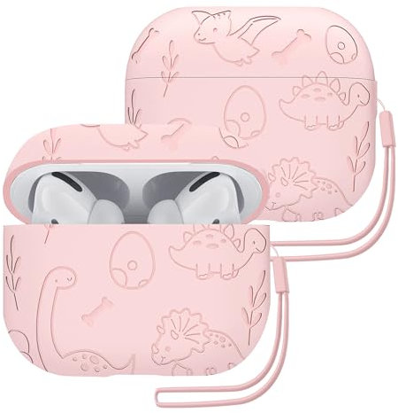 ECZOIL Gravierte Hülle Kompatibel für Airpods Pro 2/1, Dinosaurier Muster Silikon Schutzhülle Case mit Silikonband für Airpods Pro 2nd/1st Generation-Rosa