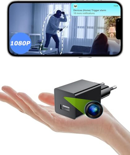 ZHODADA Mini Telecamera Spia, 1080p WiFi Microcamere Spia Telecamera Nascosta Senza Fili Caricatore USB Videocamere con Visione Notturna Rilevamento di Movimento Con App