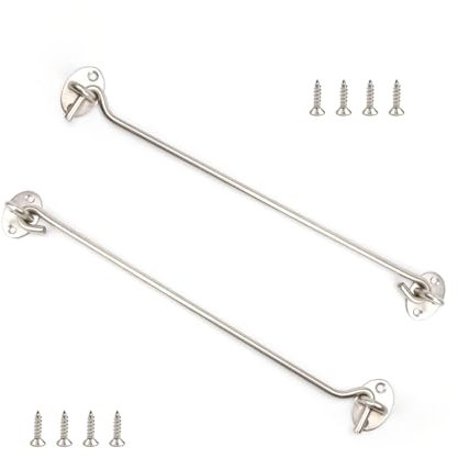 Pack of 2 Storm Hooks with Eyelet, LINTRA Silver Latch Door, Storm Hooks for Locking Windows, Barns, Shed Doors, Garage Doors and More