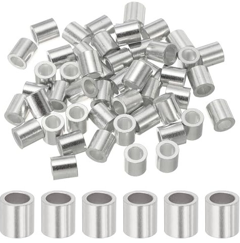 sourcing map 3/16(5mm) Aluminum Crimping Loop Sleeve, Wire Rope Stop Sleeve Round Crimp Ferrules for Wire Rope and Cable Ferrule, Silver 50Pcs