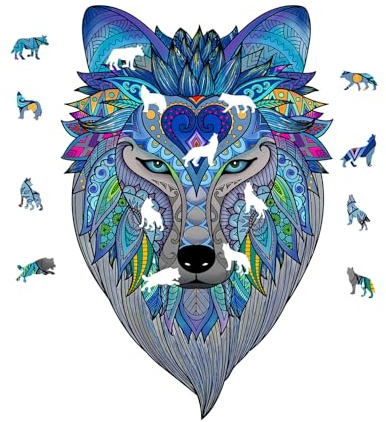 Aquamarine games Tier-Holzpuzzle Wolf, Mehrfarbig, 30 x 30 cm