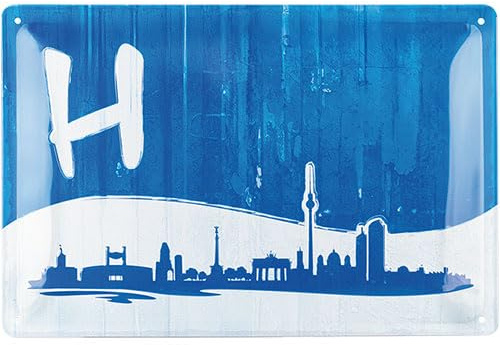 BC® Blechschild Retro 20 x 30 cm, Hertha Berlin - Skyline, Vintage Deko aus Metall, Design als Geschenkidee für Hertha Fans