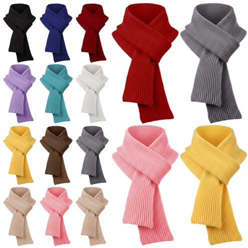 Croloose 16 Pcs 16/24 Pcs Kids Warm Winter Scarf Bulk Knit Children Soft Neck Warmer Wrap Outdoor for Toddlers Boys Girls 5-10 Year (Gray,Pink,Beige,Yellow)