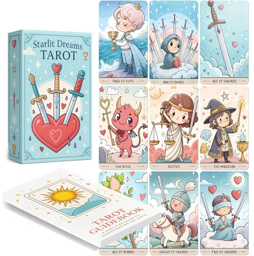 Starlit Dreams Tarot, Whimsical Tarot and Oracle Cards for Beginners, Cute Fortune Telling Deck with Dreamy Pastel Artwork for Healing, Self-Care, and Spiritual Guidance, 78 Cards 2.7x4.7 inch
