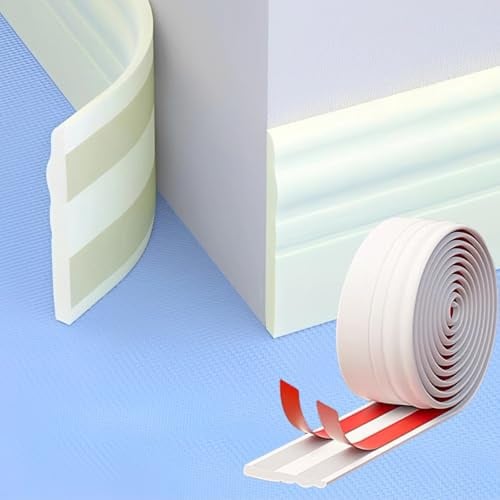 Flexible Baseboard Molding Trim, Peel and Stick Rubber Wall Base Moulding Trim, 3.8Inch x 16.4Feet Self-Adhesive Vinyl Wall Base Cove Base (Creamy White)