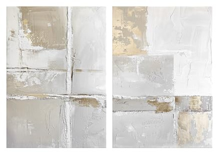 STYLER Leinwandbilder Set Sail 2-teilig – je 50 x 70 cm – Abstraktes Canvas Handpainting in Weiß- und Beigetönen – Modernes Wandbild-Set aus der Abstract Duets Kollektion