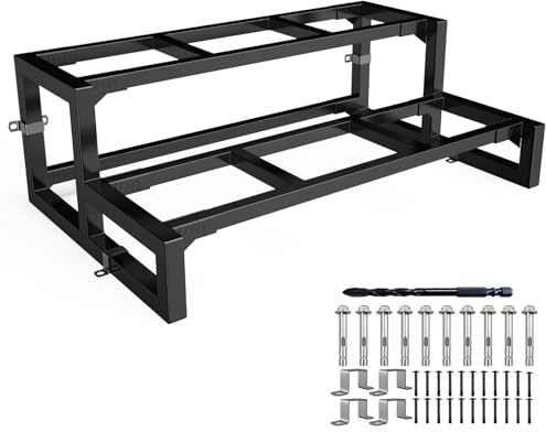 Peldaño de acero de 2 escalones, larguero metálico para peldaño de madera, soportes independientes para escaleras interiores y exteriores.(Ancho 60 cm)