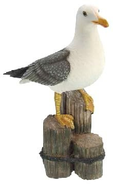 Maritime XXL Deko-Möwe auf Holzpfosten - Wetterfeste Gartenfigur (32,7 cm)