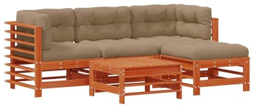 vidaXL Garten-Lounge-Set 5 pcs Wachsbraun Massives Kiefernholz, Garten und Terrasse, modernes Outdoor-Möbelset, modulares Loungesofa, langlebige Sitzgruppe