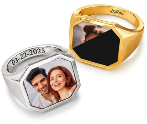 Custom Heat Activated Hidden Photo Magic Ring - Personalised Heat Reveal Picture Ring with Engraved Name or Date - Secret Image Memorial Promise Couple Ring Jewelry Gift for Men Women Dad Mom Couples