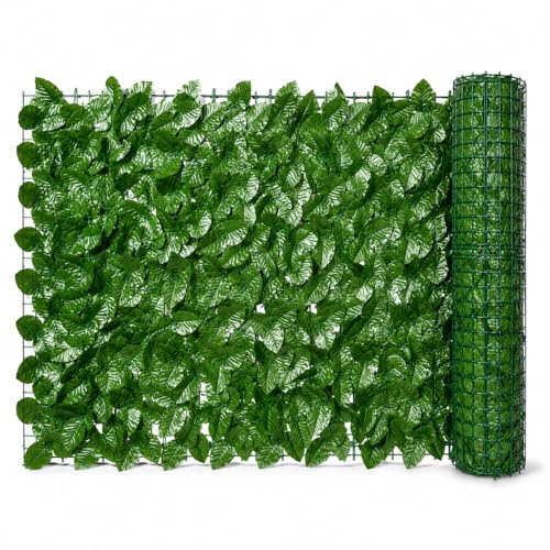 Siepe Artificiale 1x3 m, Siepe Finta Frangivista per Balcone e Giardino, Rete Privacy con Foglie di Edera Artificiali, Copri Ringhiera Decorativo per Recinzione Esterno, Verde