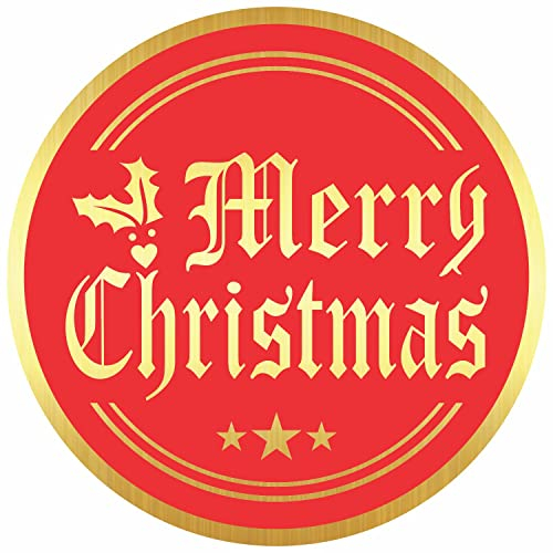 Merry Christmas Aufkleber Siegel Etiketten – (120 Stück) 5,1 cm große runde Goldfolie Stempel auf Rot für Karten Geschenke Umschläge Boxen