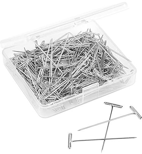 200 Stück Starke Stahl T-Nadeln zum Blockieren, Stricken und Modellieren, 1,5-Zoll-vernickelte T-Pin Dekonadel mit aufklappbarem wiederverwendbarem Blech