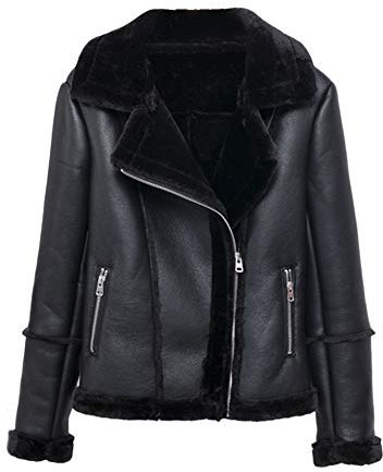 Manteau à Capuche, Femme Veste Aviateur Sherling Style Baseball College Gilet Bomber Vintage Cardigan a Revers Zippé Blouson Moto Parka Jacket Overcoat,Noir,L