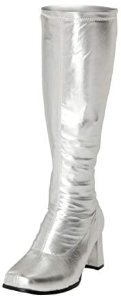 Damen-GoGo-Stiefel, 1960er/70er-Retro-Look, Größe EU 36-47,5, Silber - silber - Größe: 38 EU