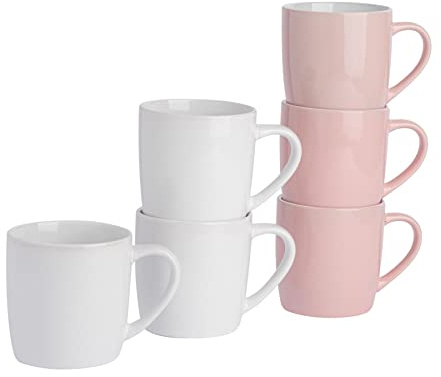 Argon Tableware Coloured Coffee Mugs - 350ml - Pink/White - Pack of 6