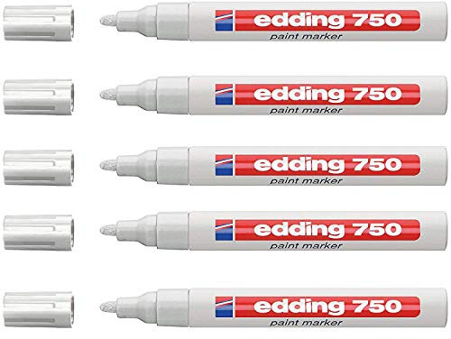 Edding 750 Lot de 5 marqueurs de peinture ronds Blanc 2-4 mm
