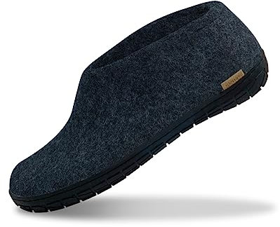 GLERUPS Indoor Outdoor Hausschuhe Herren & Damen mit Gummisohle (Denim) | Unisex Wolle Hausschuhe