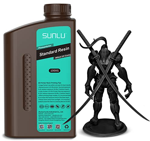 SUNLU 3D Drucker Resin 1KG, 405nm UV Härtendes Standard Photopolymer Schnellharz für 4K/8K LCD/DLP/SLA 3D Druck, Hohe Präzision, Geringe Schrumpfung, Schwarz 1000g