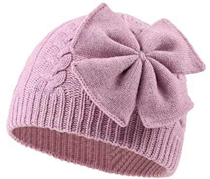 XIAOHAWANG Baby Mütze Mädchen Strickmütze Kinder Wintermütze Warm Kindermützen Mit Schleife (Violett, Gr.M(6-24Monate)