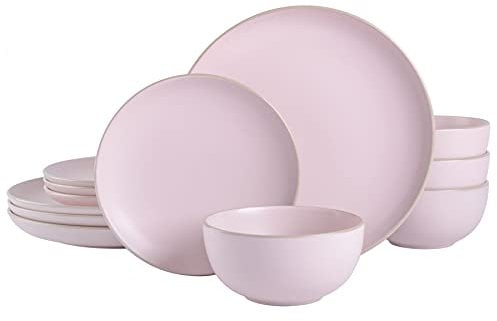 Gibson Home Rockaway Geschirrset aus Steinzeug, rund, für 4 Personen (12 Stück), Rosa