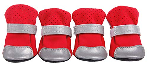 BOduShang Hundeschuhe rutschfest Hunde Schneeschuhe Sanft Schneeschuhe FüR Hunde Tragbar Hunde Schuhe Schnee for Drinnen Draussen Spaziergang Mit Dem Hund Reise red,#2